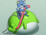 anthro belly big_belly blue_background blue_body duo green_body huge_belly inflation simple_background kizitoba amphibian frog 2017 4:3