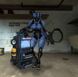 2fort armor big_breasts blu_team breasts cybernetics featureless_breasts featureless_crotch female for_a_head gatling_gun gun inside leaning_on_object machine machine_gun metallic_body minigun missile_pod multicolored_body ranged_weapon solo standing weapon wire wrist_gun aerogulphus dispenser_(team_fortress_2) sentry_gun_(team_fortress_2) humanoid object_head