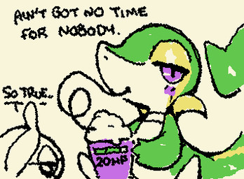 3_fingers ambiguous_feral ambiguous_form ambiguous_gender bent_arm beverage black_text blush container cup dialogue drinking drinking_straw duo ellipsis featureless_feet feet feral fingers green_body green_tail half-closed_eyes leaf leaf_tail looking_at_viewer multicolored_body narrowed_eyes number partial_speech_bubble pseudo_hair pupils purple_blush purple_eyes simple_background sitting slit_nostrils slit_pupils snout solo_focus squigglevision tail tan_background text yellow_body ligma_(artist) nintendo pokemon drizzile generation_5_pokemon generation_8_pokemon pokemon_(species) snivy 2025 animated digital_media_(artwork) english_text flat_colors low_res short_playtime wigglypaint_(artwork)