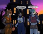 adolescent anthro battle_armor clothed clothing collar collar_tag cosplay costume crossdressing dark dialogue ellipsis female food fruit group hand_on_hip holidays jack-o'-lantern male midriff outside plant pumpkin skinsuit text tight_clothing young young_anthro young_female seff_(artist) dragon_ball halloween ashley_baird bulma goku luna_(domovoi_lazaroth) seff_(seff) vegeta canid canine canis mammal wolf 2017 5:4 digital_media_(artwork) english_text shaded