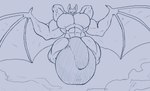 anthro balls big_balls big_bulge big_muscles big_penis bulge flexing flying genitals hand_behind_head huge_balls huge_bulge huge_muscles huge_penis hyper hyper_balls hyper_bulge hyper_genitalia hyper_muscles hyper_penis looking_at_viewer looking_from_above male muscular penis solo wings sonicgamer bat mammal 2022 hi_res sketch