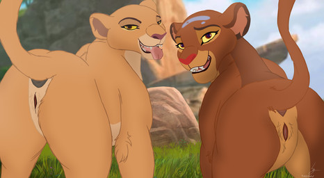 animal_genitalia animal_vulva big_butt black_lips butt duo feline_genitalia feline_vulva female feral genitals lips markings presenting presenting_hindquarters raised_tail sister_in_law smile smiling_at_viewer smirk tail tail_anus vulva king_hg_21 disney the_lion_guard the_lion_king kiara_(the_lion_king) rani_(the_lion_guard) felid lion mammal pantherine absurd_res hi_res