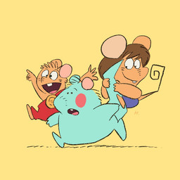 anthro blue_body brown_body brown_hair chibi dot_eyes group hair open_mouth simple_eyes walking hikari_gamba gamba_no_bouken gamba_no_bouken_(series) bobo_(gamba_no_bouken) ganba ikasama mammal mouse murid murine rodent 1:1 2026
