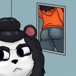 anthro big_butt butt looking_away male mirror mirror_reflection mirror_selfie reflection selfie solo heydaysfm dani_(golde) bear giant_panda mammal 1:1