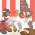 anthro clothed clothing duo female food hammer kemono kine_(mallet) mochi mochitsuki tools usu ekaki510 bear brown_bear mammal sun_bear ursine 1:1 hi_res