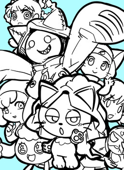 blood blue_background blush bodily_fluids braided_hair breasts chest_tuft clothing empty_eyes eyelashes female group hair half-closed_eyes hat headgear headwear hoodie lidded_eyes looking_at_viewer male mostly_nude mouth_closed narrowed_eyes nosebleed open_mouth pawpads pigtails shadow_face sharp_teeth simple_background standing star_eyes teeth topwear tuft twin_braids whiskers oposa arc_system_works blazblue brave_story sgt._frog tama_and_friends giroro hatto_(tama_and_friends) meena natsumi_hinata taokaka amphibian animal_humanoid cat_humanoid domestic_cat felid felid_humanoid feline feline_humanoid felis frog human humanoid kaka_(blazblue) mammal mammal_humanoid character_request digital_media_(artwork) monochrome