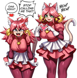 ahoge angry animal_ears big_breasts bottomwear breasts clothed clothed_female clothed_humanoid clothing cross-popping_vein fangs female finger_heart fully_clothed fully_clothed_female fully_clothed_humanoid gesture gloves hair hair_bell handwear heart_gesture heart_necklace heart_symbol inner_ear_fluff light_body light_skin pink_clothing pink_hair pink_topwear simple_background skirt speech_bubble tail teeth text topwear tuft white_background white_bottomwear white_clothing white_gloves white_handwear white_skirt rageman deltarune undertale_(series) mad_mew_mew mew_mew_(undertale) pink_(deltarune) soul_(deltarune) animal_humanoid cat_humanoid felid felid_humanoid feline feline_humanoid humanoid mammal mammal_humanoid soul_(undertale) 2026 absurd_res english_text hi_res
