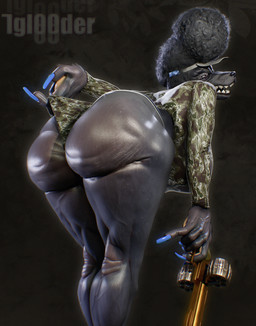 anthro big_butt blue_nails butt camo colored_nails female gun handgun nails presenting presenting_hindquarters ranged_weapon revolver simple_background solo stretch_marks weapon wedgie wide_hips iglooder trilla_(brothersmiler) canid canine canis domestic_dog mammal poodle 3d_(artwork) absurd_res digital_media_(artwork) hi_res