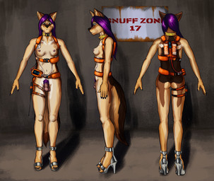 anthro balls clothing collar cuff_(restraint) defibrillator electrocardiogram footwear genitals gynomorph harness high_heels highlights_(coloring) humanoid_genitalia humanoid_penis intersex locking_high_heels medical_instrument metal_cuffs penis peril permanent_bondage pubes restraints scientific_instrument shoes solo contractionmapping canid canine canis domestic_dog german_shepherd herding_dog mammal pastoral_dog absurd_res hi_res model_sheet story story_in_description trans_(lore) trans_woman_(lore)