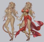 anthro blonde_hair bottomwear breasts clothed clothing dress female hair jewelry loincloth long_hair nude off/on pelvic_curtain red_clothing red_dress solo yellow_eyes kiguri aurelia_steele mammal murid murine rat rodent model_sheet