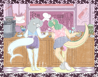 anthro barefoot bodily_fluids casual_pooping casual_soiling casual_urination casual_wetting clothing drinking drugs duo feces feet female footwear genital_fluids gynomorph intersex marijuana pooping public shoes smoking smoking_marijuana sneakers soiling soiling_underwear urine watersports wetting seraphina_shameless mythology aquatic dragon fish mythological_creature mythological_scalie scalie shark absurd_res hi_res