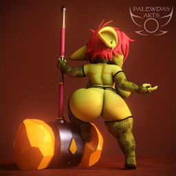 4_fingers 4_toes amber_eyes areola belly big_breasts big_butt big_ears biped blush breasts butt choker clothed clothing ear_piercing ear_ring fantasy feet female female_humanoid fingers freckled_butt freckled_shoulders freckles giant_hammer gloves green_body hair hammer handwear holding_object holding_weapon jewelry lace lace_stockings legwear lingerie maul necklace nipple_piercing nipples oversized_weapon paladin piercing red_hair ring_piercing short_stack slightly_chubby solo stockings thick_thighs toes tongue tongue_out tools weapon palewdas_arts palewdasarts_(modeler) mina_(palewdasarts) goblin humanoid 1:1 3d_(artwork) digital_media_(artwork) hi_res tagme