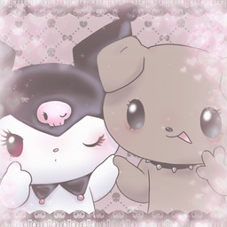 anthro brown_body brown_fur chibi duo eye_bags female female/female fur gesture hand_gesture hand_holding looking_at_viewer makeup one_eye_closed pointing pointing_at_self self_insert selfie v_sign wink winking_at_viewer touboutenshi onegai_my_melody sanrio kuromi tenshi_(touboutenshi) canid canine canis demon domestic_dog lagomorph leporid mammal rabbit 1:1 hi_res
