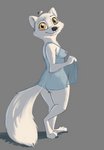 anthro black_nose bottomless breasts butt cheek_tuft clothed clothing facial_tuft female fluffy fluffy_tail grey_background light looking_at_viewer nightgown nipples simple_background smile solo standing tail translucent translucent_clothing translucent_nightgown tuft tggeko disney zootopia arctic_fox canid canine fox mammal true_fox 2020 hi_res lighting