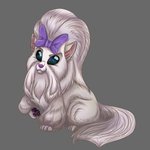 1:1 2020 accessory alien black_eyes bow_(feature) bow_accessory bow_ribbon canid canine canis centered_hair_bow disney domestic_dog experiment_(lilo_and_stitch) feral fur gigi_(lilo_and_stitch) grey_background hair_accessory hair_bow hair_ribbon hi_res lilo_and_stitch mammal moonfurrywolf pawpads purple_nose purple_pawpads ribbons shih_tzu simple_background solo toy_dog watermark white_body white_fur