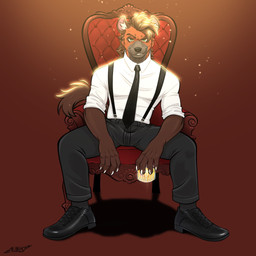 alcohol anthro beverage black_bottomwear black_clothing black_footwear black_necktie black_nose black_pants black_socks black_suspenders bottomwear brown_body brown_eyebrows brown_fur brown_hair brown_spots chair claws clothed clothed_male clothing collared_shirt confident container cup dress_shirt dress_shoes drinking_glass ear_piercing eyebrows footwear fully_clothed fully_clothed_male fur furniture glass glass_container glass_cup glowing green_eyes hair holding_beverage holding_glass holding_object inner_ear_fluff looking_at_viewer male male_anthro necktie pants piercing red_background shirt shoes short_hair simple_background sitting slim_male smile smiling_at_viewer snaggle_tooth socks solo sparkles spots suspenders tail topwear tuft whisker_spots whiskers whiskey whiskey_glass white_claws white_dress_shirt white_inner_ear_fluff alibi_47 hyena mammal 1:1 2024 cel_shading hi_res shaded signature