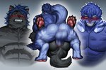 abs anal anal_penetration anthro anus balls big_muscles black_body black_fur blue_body blue_eyes blue_fur blue_hair blush bodily_fluids clenched_teeth cutaway duo eye_contact fluffy fluffy_tail from_front_position fur genitals hair humanoid_genitalia humanoid_penis looking_at_another lying male male/male male_penetrated male_penetrating male_penetrating_male mating_press missionary_position motion_blur muscular muscular_anthro muscular_male on_back pawpads pecs penetration penis sex sharp_teeth simple_background smile sweat tail teeth thrusting yellow_eyes nunudodo canid canine mammal absurd_res hi_res