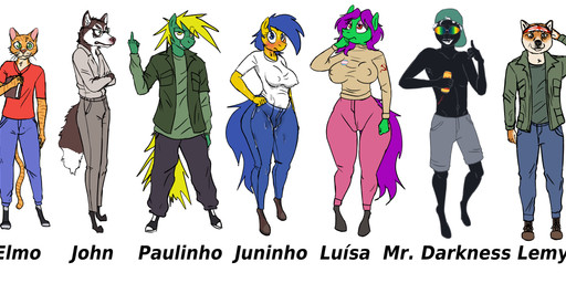 anthro aroused blush bodily_fluids clothing female group male multiple_poses pose sweat uniform juninhooficial elmo_(juninhooficial) john_(juninhooficial) juninho_(juninhooficial) lemy_(uninhooficial) luisa_f._williams_(juninhooficial) mrdarkness_(juninhooficial) paulinho_(juninhooficial) canid canine canis domestic_cat domestic_dog equid equine felid feline felis horse husky mammal nordic_sled_dog pony shiba_inu spitz absurd_res hi_res model_sheet trans_(lore)