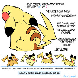 ambiguous_gender female_symbol feral gender_symbol group male_symbol multicolored_body running sexual_dimorphism simple_background sitting surgical_suture symbol tail text white_background yellow_body postmanic nintendo pokemon generation_1_pokemon pikachu pokemon_(species) 1:1 archived_source artist_name english_text hi_res