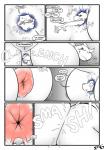 anal anal_penetration anal_vore anal_wink anthro anus ass_to_ass between_butts blue_anus blush butt comic dialogue dragon duo durg_(artist) english_text evalion_(character) feral firondraak full_tour hi_res male male/male male_penetrated male_penetrating male_penetrating_male mythical mythological_creature mythological_scalie mythology penetration presenting presenting_hindquarters puffy_anus reptile revenge scalie sex size_difference smile smirk speech_bubble struggling text tritus vore