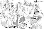 3:2 anthro asian_clothing asian_mythology canid canine clothing digital_media_(artwork) disembodied_hand duo east_asian_clothing east_asian_mythology female fox hair human japanese japanese_clothing japanese_mythology japanese_text kemono kikurage kimono male mammal monochrome mythology okitsune-sama_(kikurage) shrine_maiden simple_background sketch_page solo_focus text