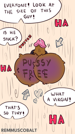 anthro balls big_balls big_balls_small_penis blue_balls disproportionate_genitalia embarrassed genitals glory_hole group humiliation male nude penis penis_humiliation pent_up pussyfree small_penis small_penis_humiliation text remmus_cobalt 4k 9:16 absurd_res comic english_text hi_res
