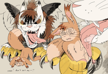 2_horns >_< ambiguous_gender anthro begging_for_mercy black_claws black_horn_tip bleh brown_body brown_ear_tips brown_ears brown_eyes brown_fur brown_hair claws countershading cowering dipstick_ears dipstick_horn duo ear_markings ear_tuft extreme_size_difference eyes_closed eyewear eyewear_only feathers feral fur glasses glasses_only hair horn imminent_vore larger_feral male multicolored_ears multicolored_horn nude nude_anthro nude_male open_mouth open_smile orange_body orange_fur pink_inner_ear pink_insides pink_nose pink_tongue predator/prey scutes sharp_teeth simple_background size_difference smaller_anthro smaller_male smile spiral spiral_eyes tan_background tan_body tan_countershading teeth text tongue tuft wearing_glasses whiskers white_face white_horn yellow_scutes birdpaw_(artist) mythology fursona_(birdpaw) dragon feathered_dragon feathered_scalie furred_dragon furred_scalie mammal mythological_creature mythological_scalie rodent scalie sciurid tree_squirrel 2025 english_text hi_res