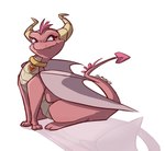 female feral horn jewelry necklace pink_body simple_background solo tail white_background wings namoogly activision mythology spyro_the_dragon ember_(spyro) dragon mythological_creature mythological_scalie scalie 2020 digital_media_(artwork) signature sketch