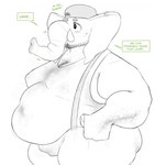 anthro arm_hair armpit_hair backwards_baseball_cap backwards_hat baseball_cap beard big_moobs big_nipples blush blush_lines bodily_fluids body_hair bottomwear breath bulge butt chest_hair clothed clothing detailed_bulge dialogue ear_piercing facial_hair hat headgear headwear male moobs musk musk_clouds navel_outline nipple_outline nipples overalls overweight overweight_anthro overweight_male pants piercing proboscis_(anatomy) shirt solo speech_bubble stuttering suspenders sweat sweaty_butt sweaty_chest sweaty_moobs tank_top text tight_clothing topwear trunk_(anatomy) tusks yuck07 elephant elephantid mammal proboscidean 2024 english_text hi_res