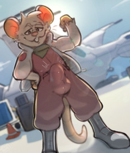 anthro biped boots buckteeth bulge clothed clothing erection erection_under_clothing flexing flexing_bicep footwear fur jacket male open_clothing open_jacket open_topwear shoes solo tail teeth topwear white_body white_fur meatshaq charles_(bunjirou) mammal mouse murid murine rodent 2023 digital_media_(artwork)