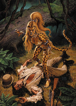 anklet anthro armband armor black_body black_fur bra bracelet bracers claws clothing detailed_background duo female forest fur gem grass gun hair hat headgear headwear jewelry leaf log long_hair male markings moss nature open_mouth outside plant ponytail ranged_weapon rifle_sling ruby_(gem) scope scratches spots spotted_body spotted_fur tail torn_clothing tree underwear vines weapon wood wraps yellow_body yellow_fur clyde_caldwell werewolf_the_apocalypse white_wolf_publishing world_of_darkness_(series) bastet_(world_of_darkness) cheetah felid feline human mammal werecheetah werecreature werefelid werefeline 2000 hi_res official_art traditional_media_(artwork)