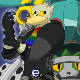 accessory anthro belt belt_buckle buckle carrying_another clothing cuff_links gloves group handwear heavy_ball hoodie male multicolored_clothing necktie on_shoulder pokeball pulling_gloves rainbow_clothing shoebill_(rainbow_shoebill) solo topwear conditional_dnp notkastar e621 nintendo pokemon avian bird bronzong ferrothorn generation_3_pokemon generation_4_pokemon generation_5_pokemon generation_7_pokemon lairon legendary_pokemon meltan pelecaniform pokemon_(species) shoebill 1:1