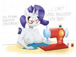 anthro anthrofied areola big_breasts blue_eyes breasts cat_eye_glasses collarbone eyelashes eyewear female frustrated furniture glasses hair horn inner_monologue looking_down machine nipples purple_hair sewing_machine solo spool table thinking ugh white_areola white_body white_nipples flutterthrash friendship_is_magic hasbro my_little_pony mythology rarity_(mlp) equid equine mammal mythological_creature mythological_equine unicorn hi_res