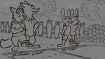 16:9 2024 3_toes 4_fingers anthro barefoot bottomwear canid canine clothing cloud collared_shirt conditional_dnp detailed_background digital_drawing_(artwork) digital_media_(artwork) disney english_text eyes_closed feet fence fingers fox gesture gideon_grey grass group hand_gesture hand_on_shoulder inktober_2024 lagomorph leporid log_pile loser_gesture male male/male mammal monochrome nick_wilde outside plant rabbit red_fox shirt shorts sky smile smiling_at_another tangerine_(artist) tank_top text three-legged_race toes tongue tongue_out topwear tree true_fox widescreen wood zootopia