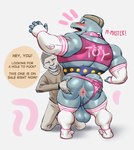 anthro anus back_muscles ball balls big_butt butt butt_grab clothing duo genitals hand_on_butt male muscular muscular_anthro muscular_bottom muscular_male muscular_sub presenting presenting_anus profanity prostitution saggy_balls submissive text thong underwear lotolotl nintendo pokemon generation_1_pokemon human machoke mammal pokemon_(species) english_text hi_res