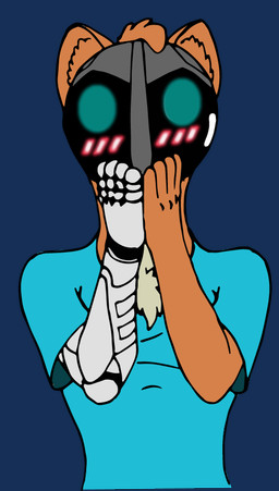 anthro blue_clothing blue_shirt blue_topwear blush brown_body brown_fur chest_tuft clothing cybernetic_arm cybernetic_limb female fur hand_on_face prosthetic prosthetic_arm prosthetic_limb screen screen_face shirt solo topwear tuft d4nt3_fr05t tanner-ex5 mammal mustelid musteline stoat true_musteline weasel alpha_channel