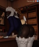 3d_(artwork) anthro antlers big_butt black_body bottomwear bovid brown_body brown_skin butt caprine clothed clothing clothing_lift digital_media_(artwork) eyes_closed eyewear female flapcats fur furgonomics glasses goat hi_res horn jacket mammal presenting presenting_hindquarters short_tail skirt skirt_lift solo tail tail_through_skirt teeth_showing topwear warfare_machine white_body white_fur white_wool wool_(fur)