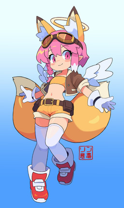 clothing eyewear feathered_wings feathers female fox_ears gloves goggles hair handwear jacket pink_eyes pink_hair solo thick_thighs topwear tube_top wings rin_nightmare sega sonic_the_hedgehog_(series) kuu miles_prower angel angel_humanoid animal_humanoid canid canid_humanoid canine canine_humanoid fox fox_humanoid humanoid mammal mammal_humanoid absurd_res hi_res