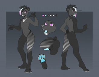 anthro anus backsack balls blue_pawpads blue_tongue butt chest_tuft claws femboy finger_claws fur genitals hair leg_markings male markings multicolored_body multicolored_fur multicolored_hair nipples nude pawpads penis pink_eyes short_ears short_tail simple_background slim solo standing tail teeth tongue tuft buffreyra bjorn_(glazie) bear mammal model_sheet