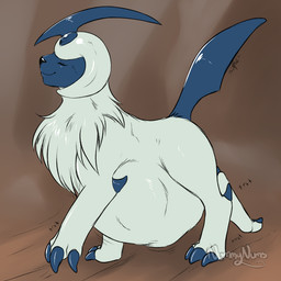 ambiguous_gender ambiguous_pred ambiguous_prey belly big_belly brown_background claws duo feral feral_pred grey_body inside overweight simple_background soft_vore vore nummynumz nintendo pokemon absol generation_3_pokemon pokemon_(species) 1:1 2015