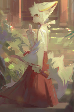 ambiguous_gender anthro black_nose cheek_tuft clothed clothing facial_tuft fur glistening glistening_eyes looking_at_viewer open_mouth orange_eyes outside red_clothing side_view solo standing tuft unsigned white_body white_clothing white_fur young carbonizedaki canid mammal 2:3 full-length_portrait hi_res portrait
