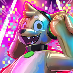 abstract_background anthro biped black_collar black_nose brown_body collar collar_tag electronics glistening glistening_body headphones inflatable latex latex_body looking_at_viewer male open_mouth open_smile painted-on_face painted-on_mouth smile solo toony sexotheque alsif_santoso_(character) animate_inanimate canid canine canis domestic_dog living_inflatable mammal 1:1 2025 digital_media_(artwork) hi_res icon