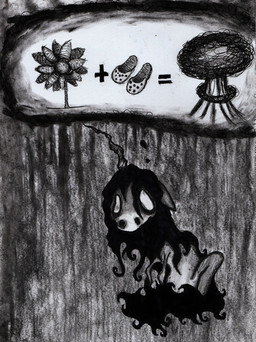 anthro bilemirth clothing curled_tail curly_hair depression female flower footwear hair horn ink plant shoes slippers solo tail thought_bubble unhappy893 mythology equid equine horse mammal mythological_creature mythological_equine pony unicorn absurd_res hi_res monochrome traditional_media_(artwork)