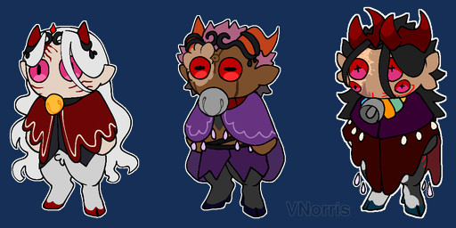 ambiguous_gender bell bell_collar black_body black_fur black_hair blue_hooves chibi clothing collar crown fur fur_markings fusion group hair headgear hooves horn male markings multi_eye multicolored_hair pink_eyes pink_hair purple_clothing red_clothing red_eyes red_hooves red_horn red_markings shawl shirtless simple_background topwear transparent_background trio two_tone_hair vest white_body white_fur white_hair puppetmaster13uwu cult_of_the_lamb demon_slayer jujutsu_kaisen kimetsu_no_yaiba massive_monster_(studio) muzan_kibutsuji sukuna_(jujutsu_kaisen) animal_humanoid bovid bovid_humanoid caprine caprine_humanoid goat_humanoid humanoid hybrid mammal mammal_humanoid sheep_humanoid alpha_channel crossover
