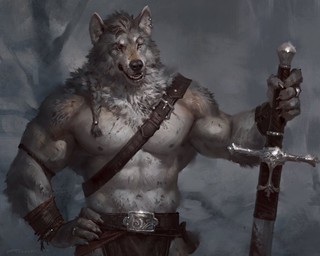 abs anthro biceps ear_piercing fur greatsword grey_body grey_fur male melee_weapon muscular muscular_anthro muscular_male navel pecs piercing solo sword weapon taran_fiddler mythology canid canine canis mammal mythological_canine mythological_creature werecanid werecanine werecreature werewolf wolf 2021 hi_res