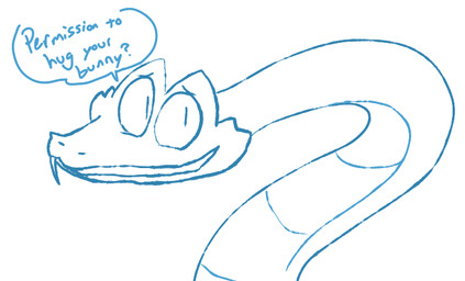 blue_body blue_scales dialogue feral hug_request male one_fang question scales simple_background smile solo speech_bubble text white_background the_weaver disney zootopia gary_de'snake pit_viper reptile scalie snake viper 2025 blue_and_white colored_sketch digital_drawing_(artwork) digital_media_(artwork) english_text monochrome sketch
