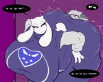 against_surface against_wall ambiguous_gender anthro bent_over big_breasts big_butt boss_monster_(undertale) bovid breasts butt caprine clothing dress duo ellipsis english_text female floppy_ears gin-blade goat grey_body hi_res horn huge_breasts huge_butt mammal pinned pinned_by_butt pinned_to_wall purple_eyes robe speech_bubble text tight_clothing tight_dress toriel undertale undertale_(series) white_body