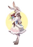 alternative_fashion anthro bow_ribbon classic_lolita clothing dress flower flower_hair_accessory fur grey_body grey_fur inner_ear_fluff j-fashion lolita_(fashion) looking_at_viewer plant rose_(flower) shiro_lolita simple_background solo tuft depravedstar lagomorph leporid mammal rabbit hi_res