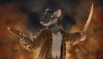 5_fingers anthro athletic athletic_anthro athletic_male chest_tuft claws cutlass fingers fire grin gun handgun male melee_weapon piercing pirate pistol pubes ranged_weapon smile smoke solo sword tuft weapon conditional_dnp nanashi-arts mammal murid murine rat rodent hi_res