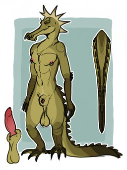animal_genitalia anthro areola balls erection eyebrow_stud facial_piercing feet furgonomic_piercing furgonomics genital_piercing genitals gloves_(marking) green_body humanoid_hands leg_markings male markings membrane_(anatomy) mohawk navel nipple_piercing nipple_ring nipples non-mammal_navel non-mammal_nipples nose_piercing piercing pink_areola pink_nipples ring_piercing saggy_balls sheath sheath_piercing socks_(marking) solo tail toes webbed_feet punkt.punkk crocodilian gavialid gharial reptile scalie 2026 digital_drawing_(artwork) digital_media_(artwork) english_description hi_res model_sheet